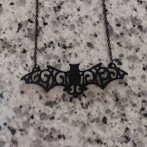 Filigree Bat Necklace Black Punk Gothic Halloween Metal New